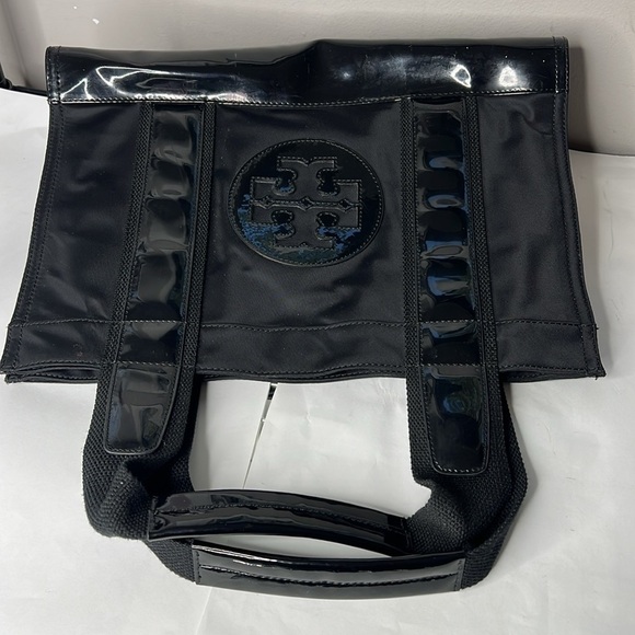 Tory Burch Large A4 Black Nylon Patent Hidden Snap Tote Bag - Picture 11 of 13